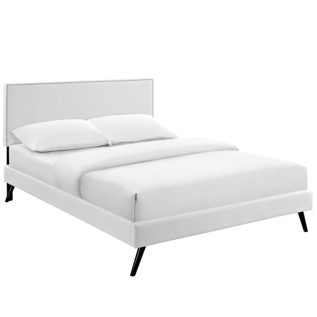 Macie Queen Vinyl Platform Bed with Round Splayed Legs in White