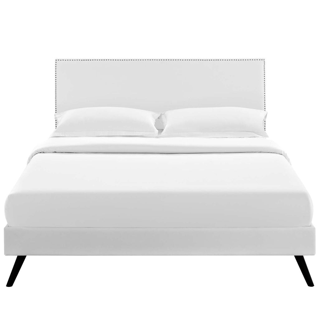 Macie Queen Vinyl Platform Bed with Round Splayed Legs in White