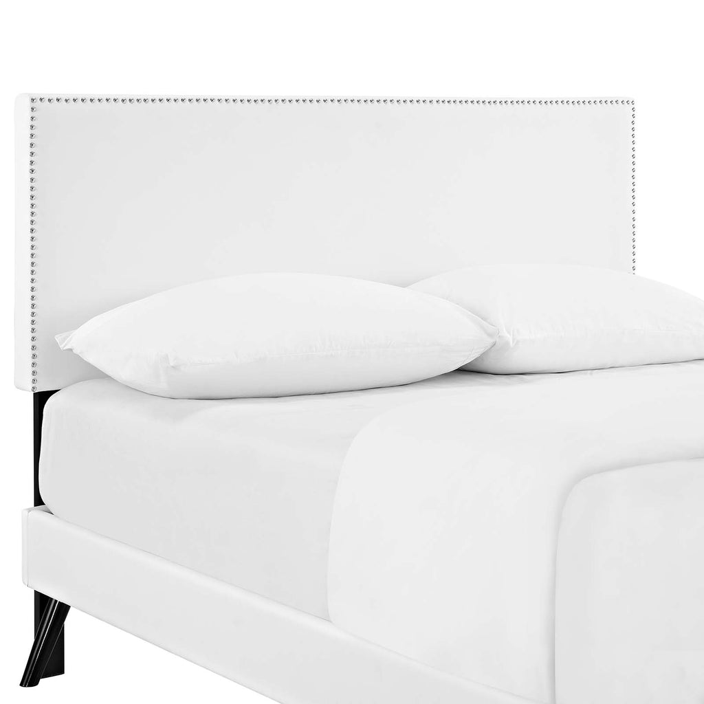 Macie Queen Vinyl Platform Bed with Round Splayed Legs in White