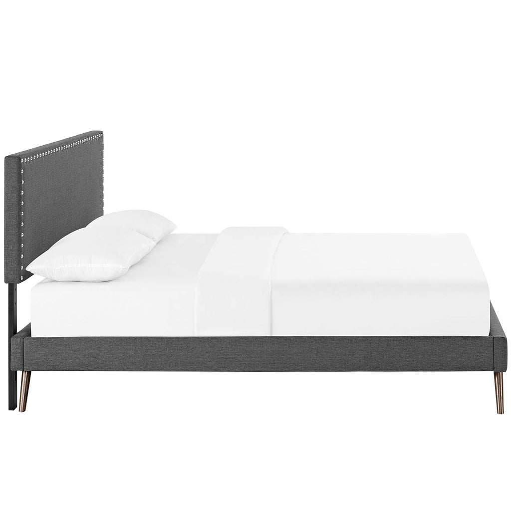 Macie Queen Fabric Platform Bed with Round Splayed Legs in Gray