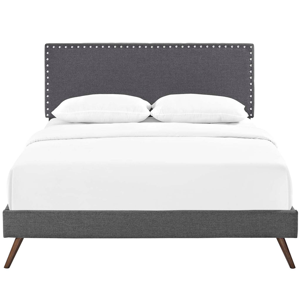 Macie Queen Fabric Platform Bed with Round Splayed Legs in Gray