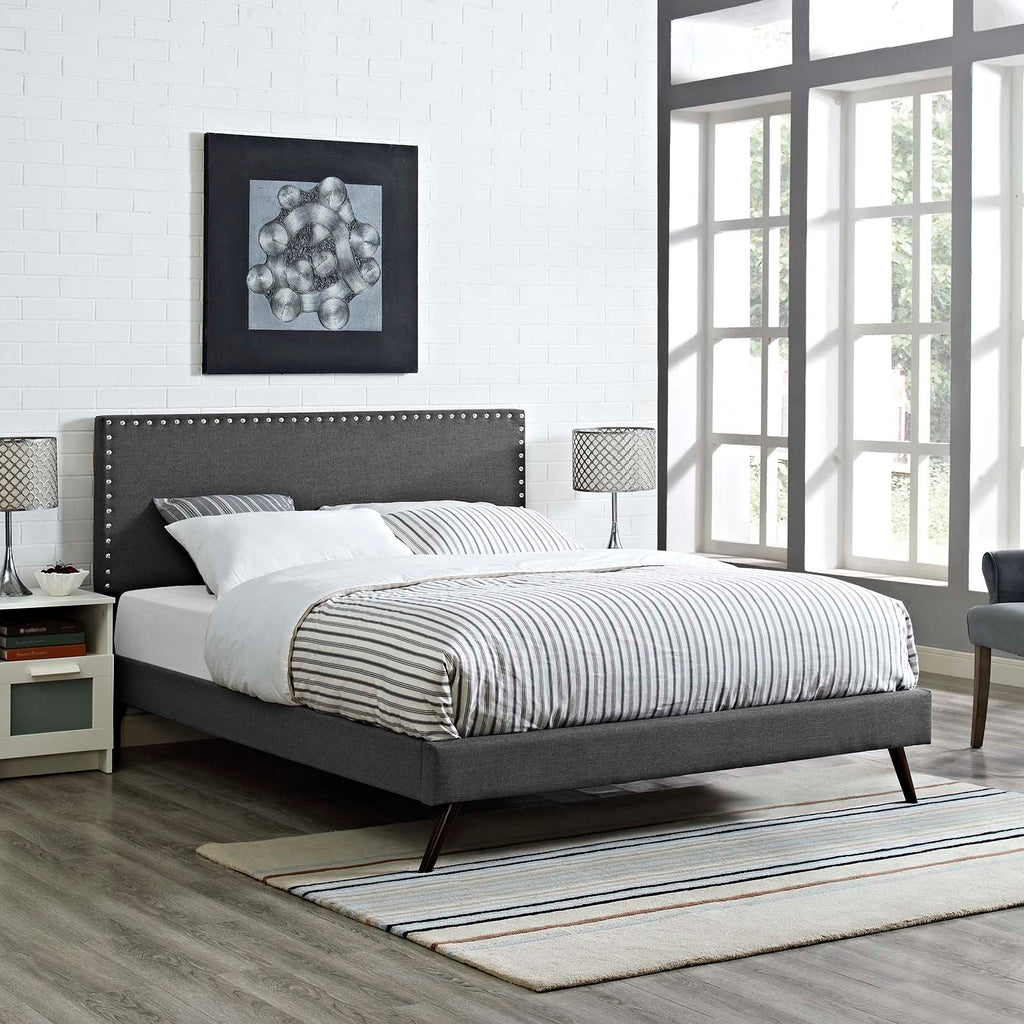 Macie Queen Fabric Platform Bed with Round Splayed Legs in Gray