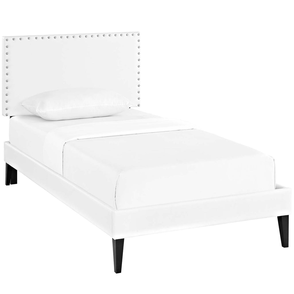 Macie Twin Vinyl Platform Bed with Squared Tapered Legs in White