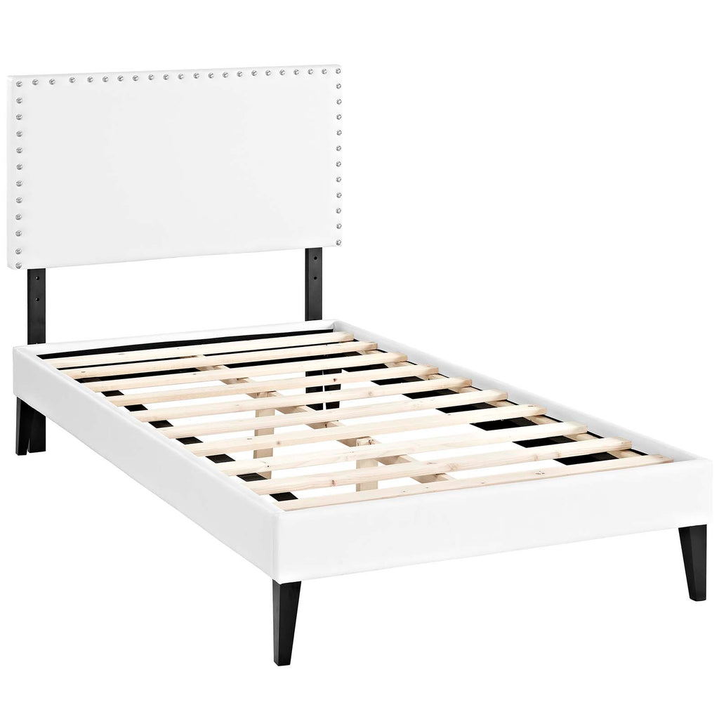 Macie Twin Vinyl Platform Bed with Squared Tapered Legs in White