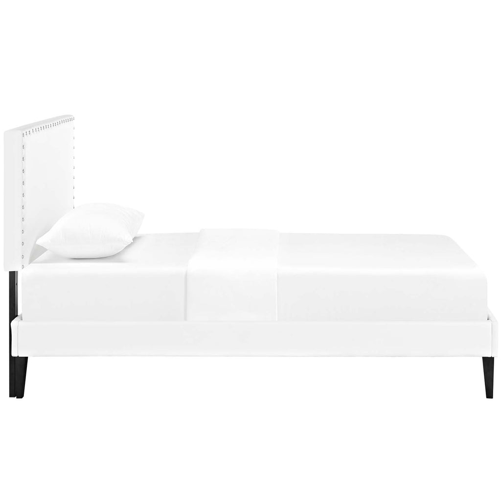 Macie Twin Vinyl Platform Bed with Squared Tapered Legs in White