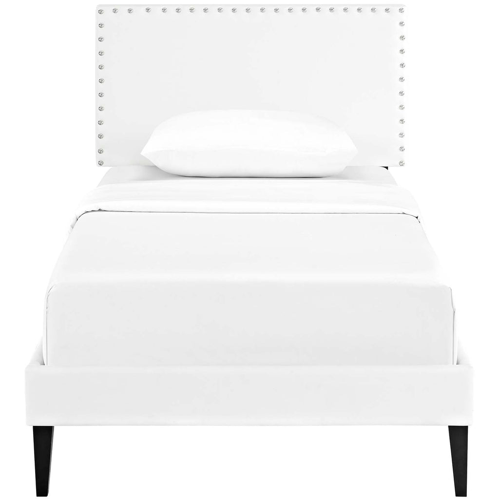 Macie Twin Vinyl Platform Bed with Squared Tapered Legs in White