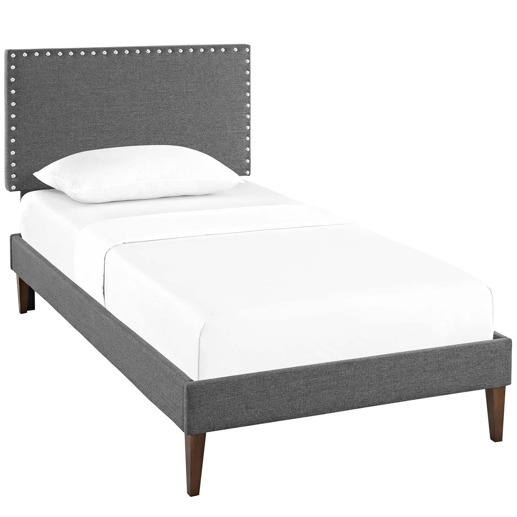 Macie Twin Fabric Platform Bed with Squared Tapered Legs in Gray