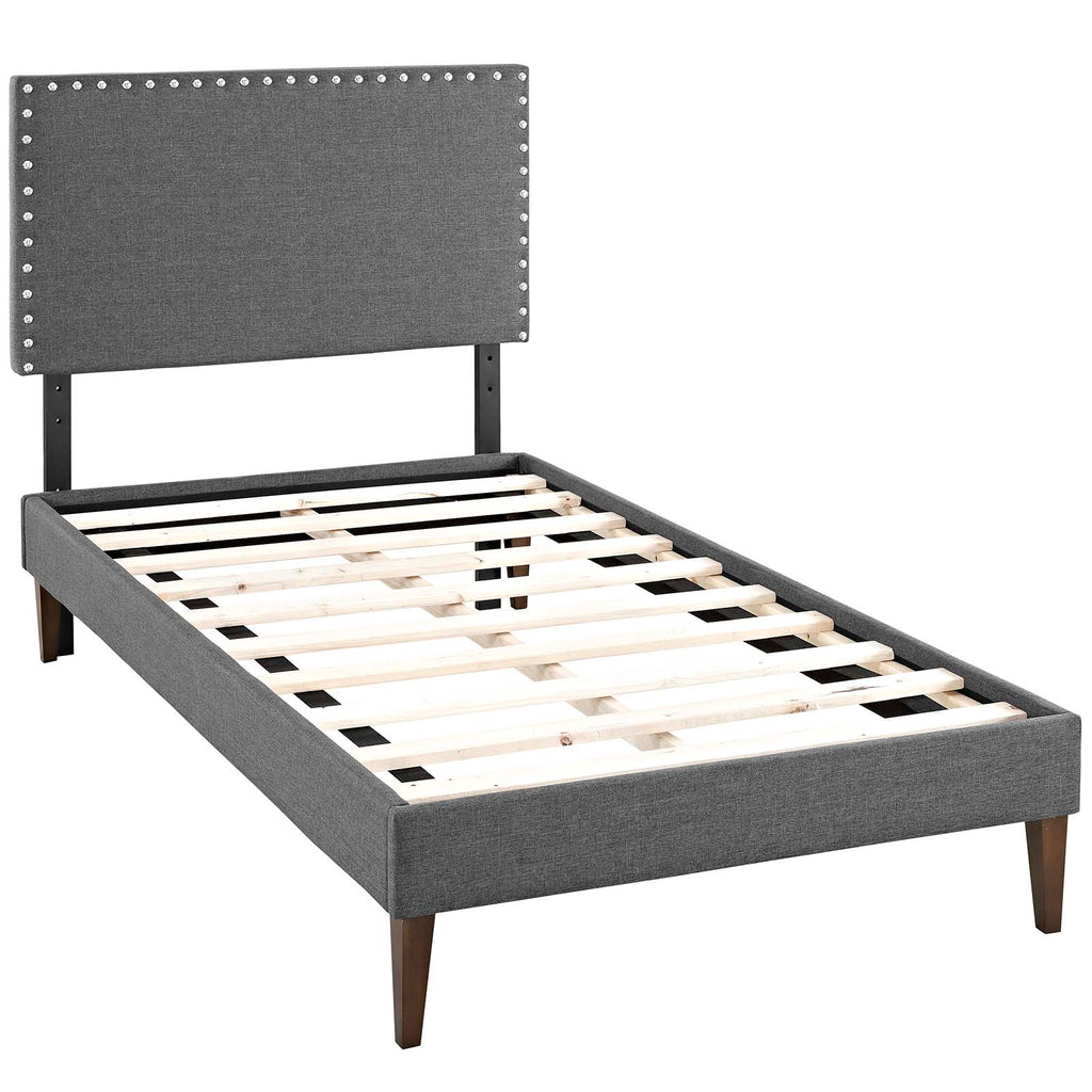 Macie Twin Fabric Platform Bed with Squared Tapered Legs in Gray