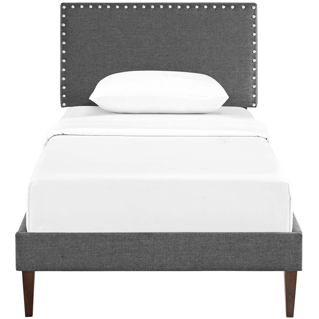 Macie Twin Fabric Platform Bed with Squared Tapered Legs in Gray