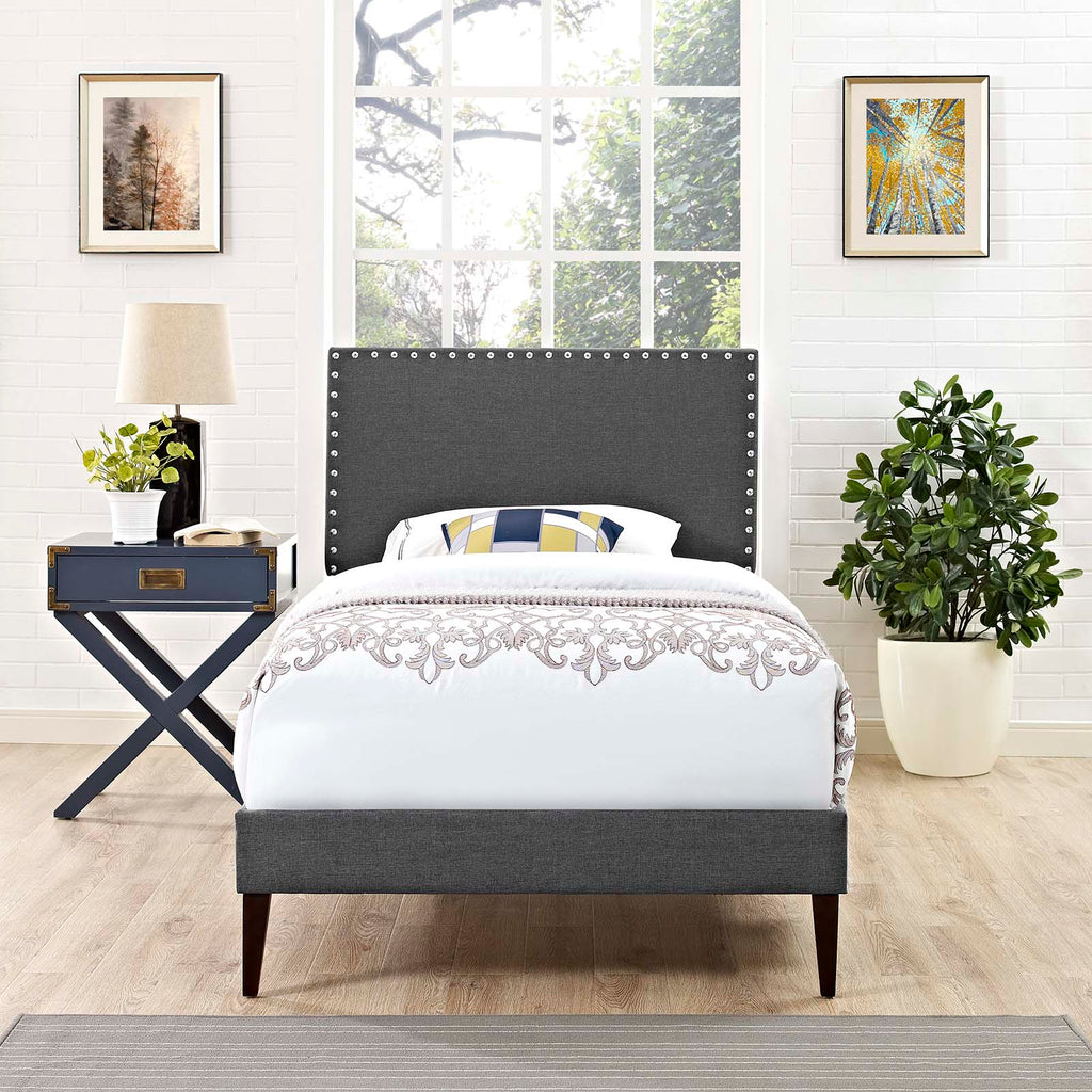 Macie Twin Fabric Platform Bed with Squared Tapered Legs in Gray