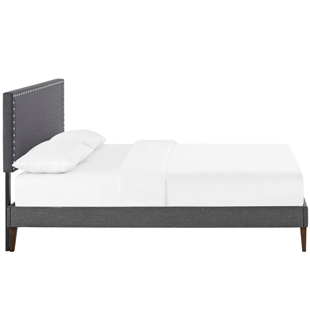 Macie Full Fabric Platform Bed with Squared Tapered Legs in Gray