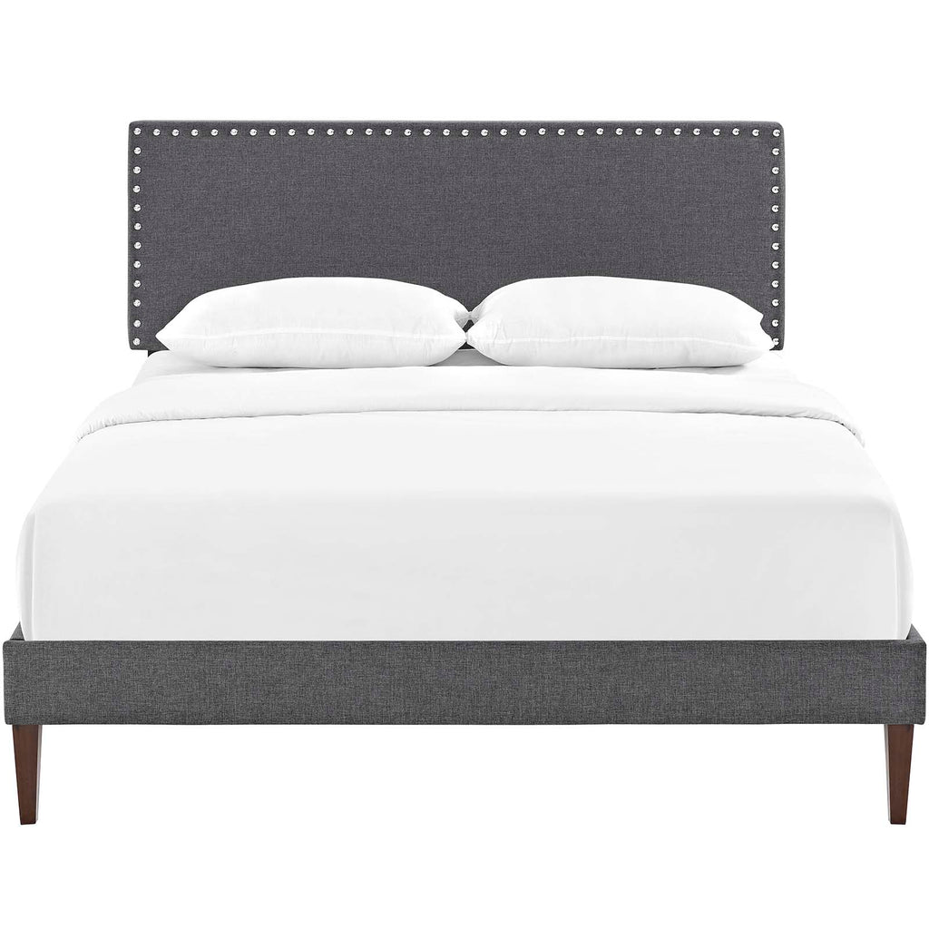 Macie Full Fabric Platform Bed with Squared Tapered Legs in Gray