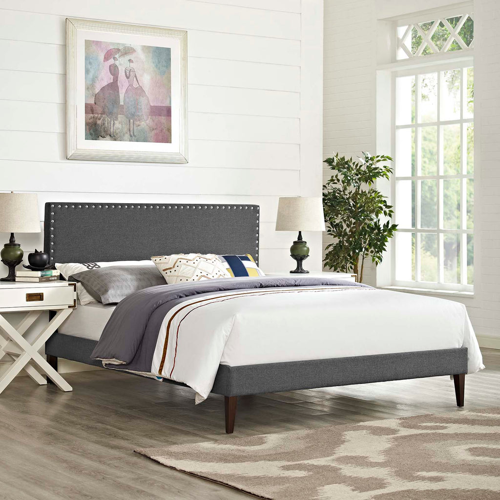 Macie Full Fabric Platform Bed with Squared Tapered Legs in Gray