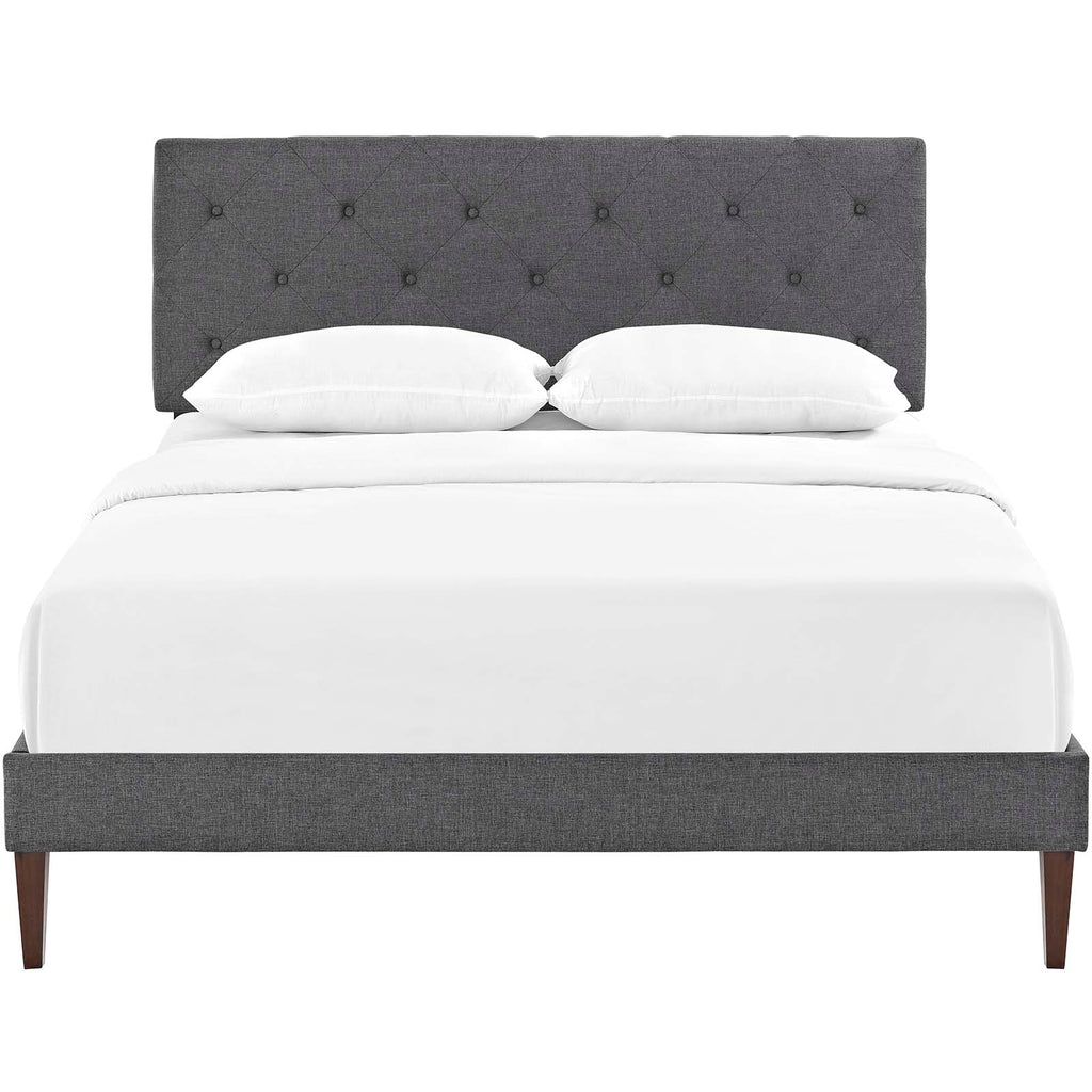 Tarah King Fabric Platform Bed with Squared Tapered Legs in Gray