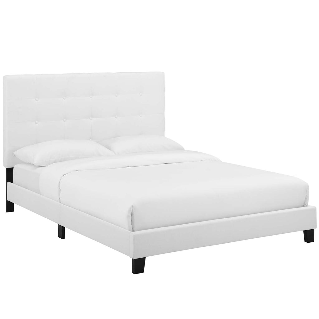 Melanie King Tufted Button Upholstered Fabric Platform Bed in White