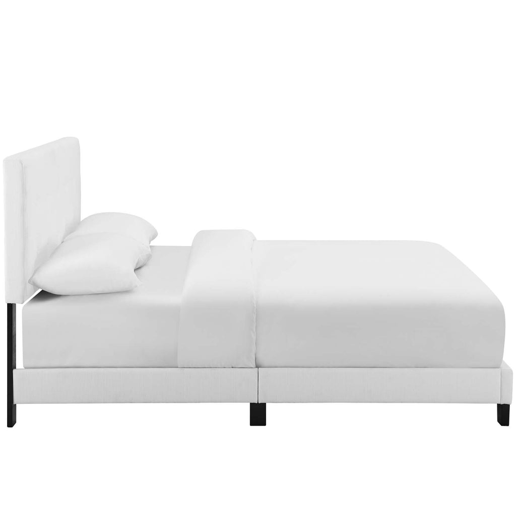 Melanie King Tufted Button Upholstered Fabric Platform Bed in White