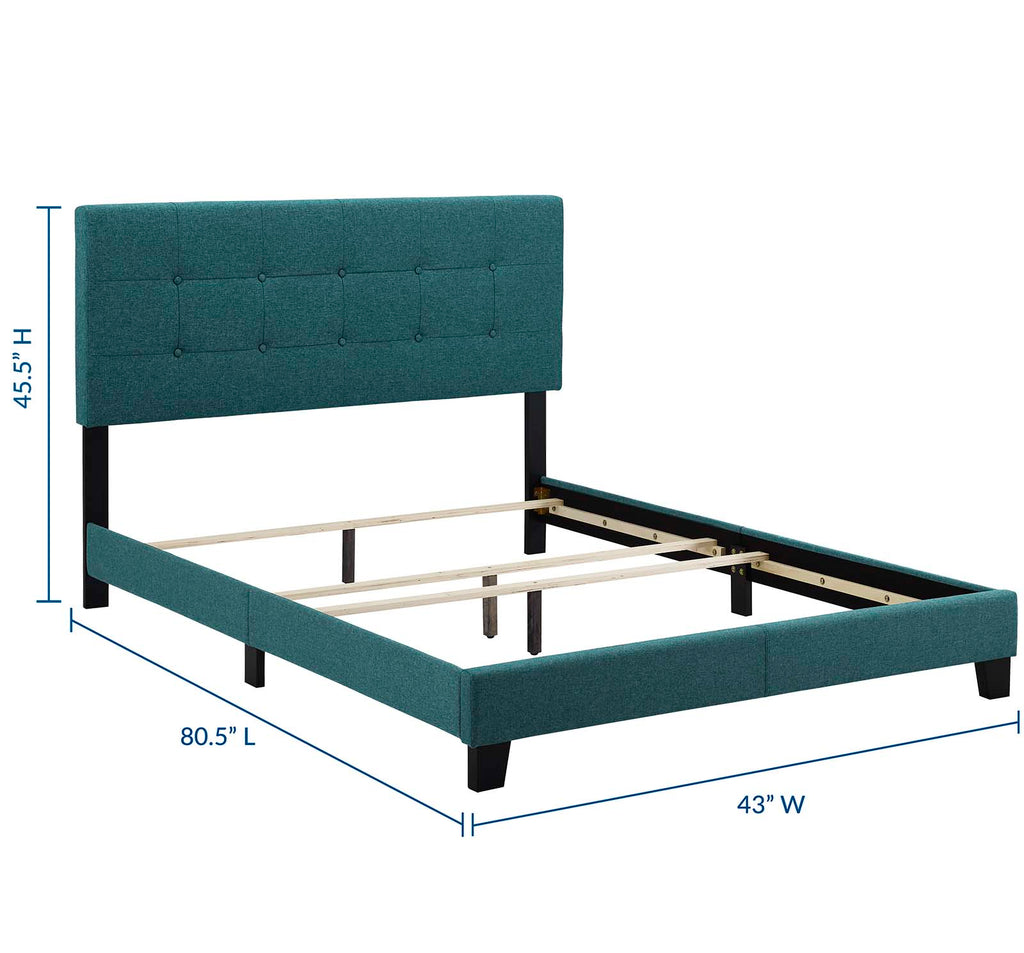 Amira Twin Upholstered Fabric Bed in Teal