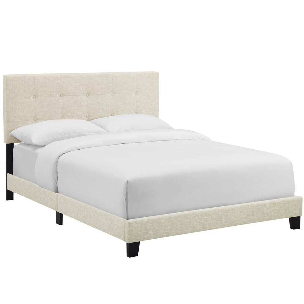 Amira Full Upholstered Fabric Bed in Beige