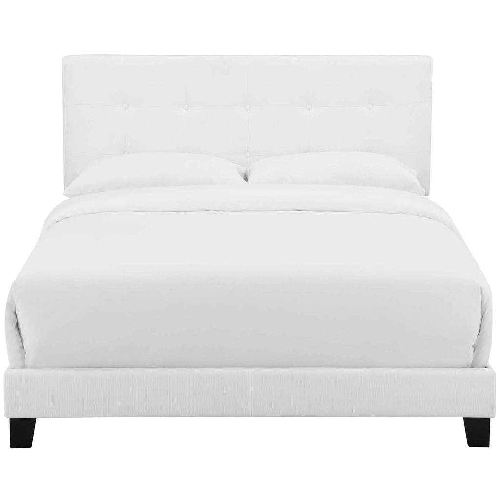 Amira Queen Upholstered Fabric Bed in White