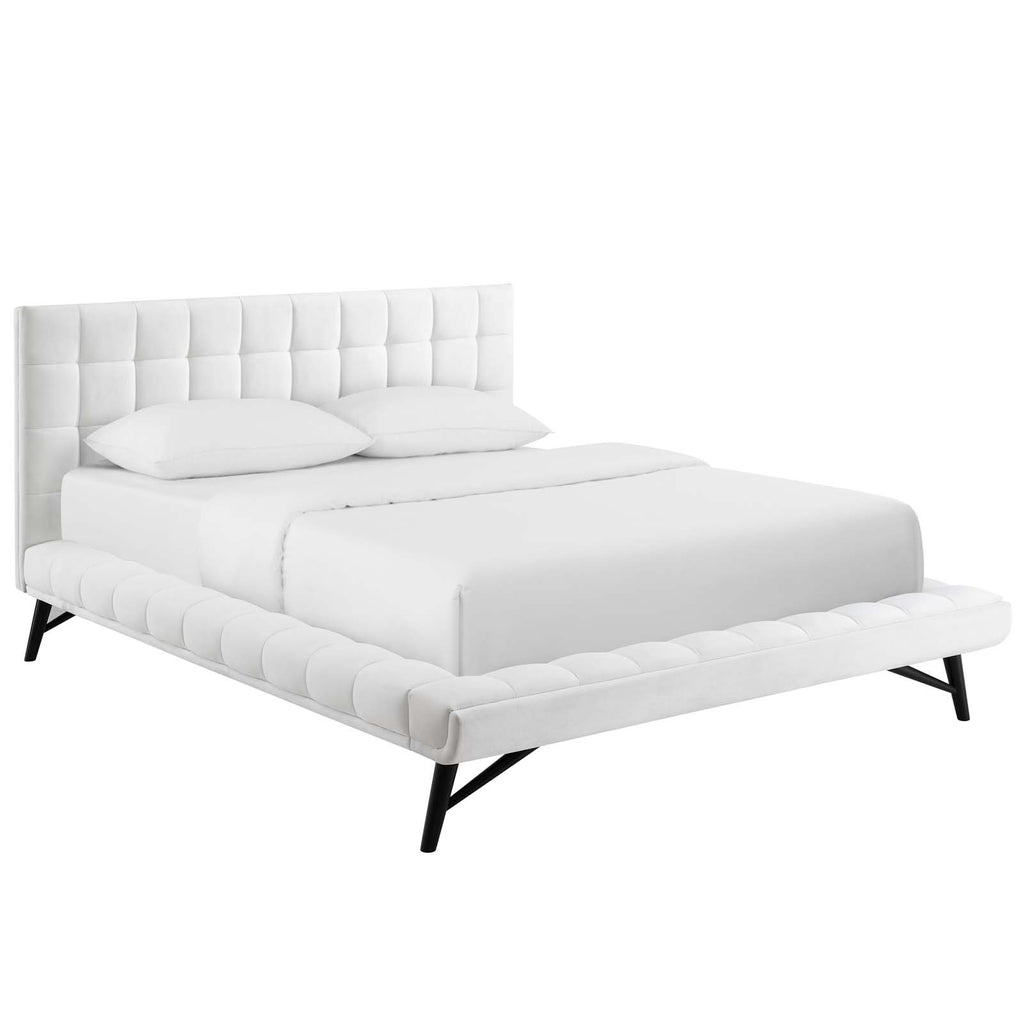 Julia Queen Biscuit Tufted Performance Velvet Platform Bed in White