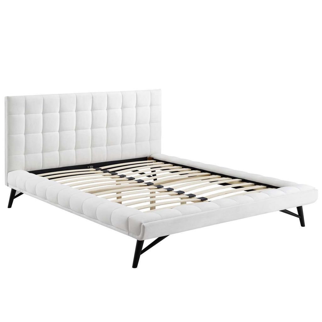 Julia Queen Biscuit Tufted Performance Velvet Platform Bed in White