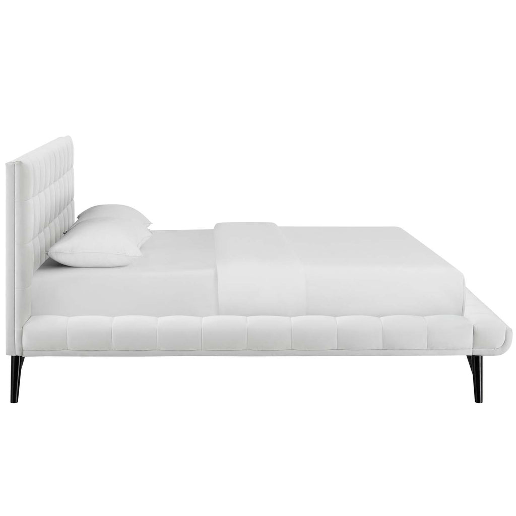 Julia Queen Biscuit Tufted Performance Velvet Platform Bed in White