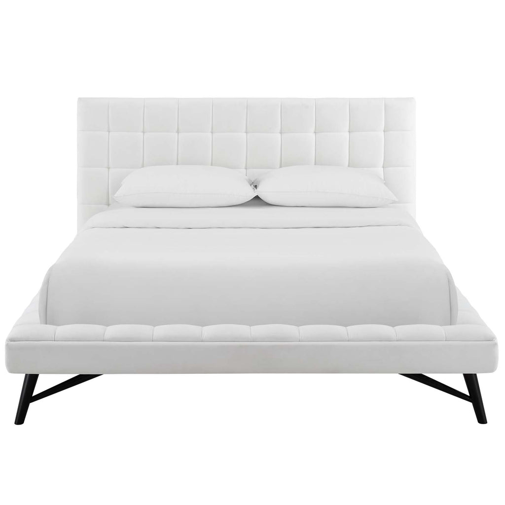 Julia Queen Biscuit Tufted Performance Velvet Platform Bed in White