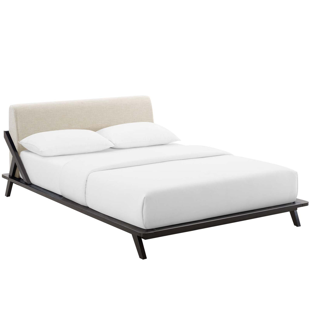 Luella Queen Upholstered Fabric Platform Bed in Cappuccino Beige