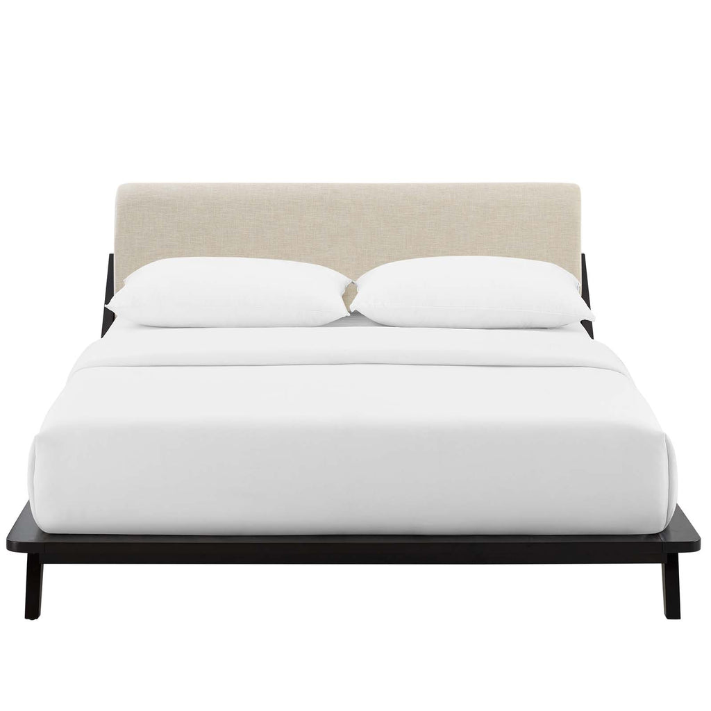 Luella Queen Upholstered Fabric Platform Bed in Cappuccino Beige