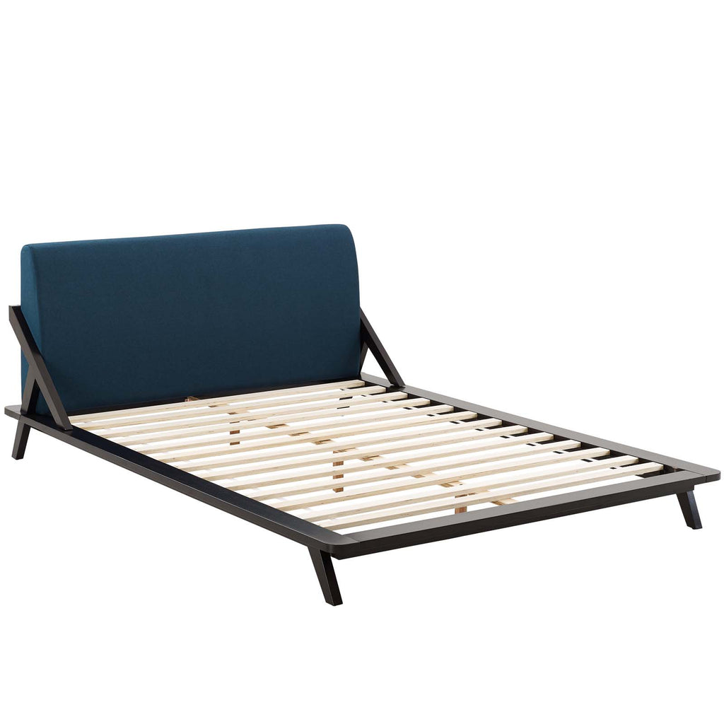 Luella Queen Upholstered Fabric Platform Bed in Cappuccino Blue