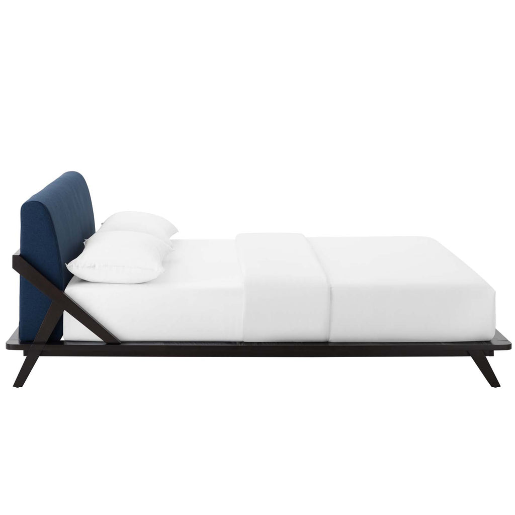 Luella Queen Upholstered Fabric Platform Bed in Cappuccino Blue