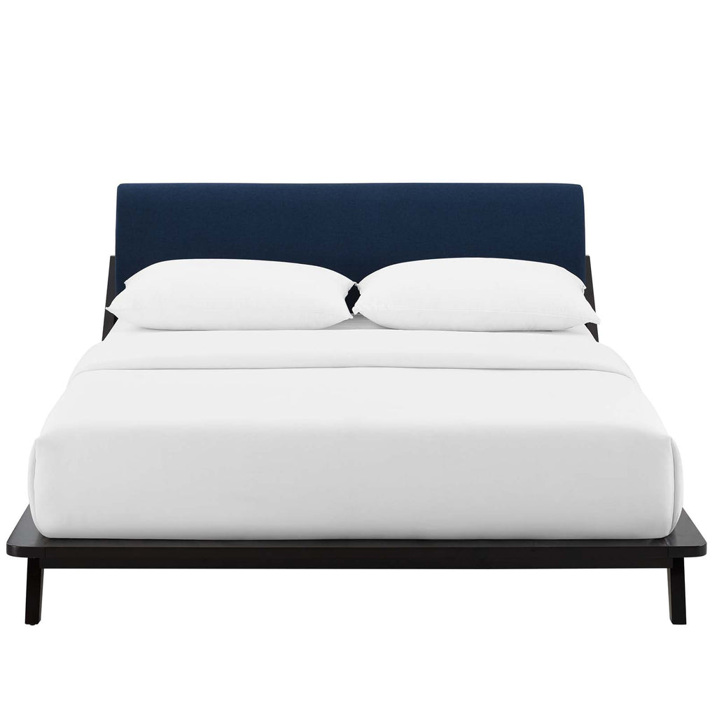 Luella Queen Upholstered Fabric Platform Bed in Cappuccino Blue