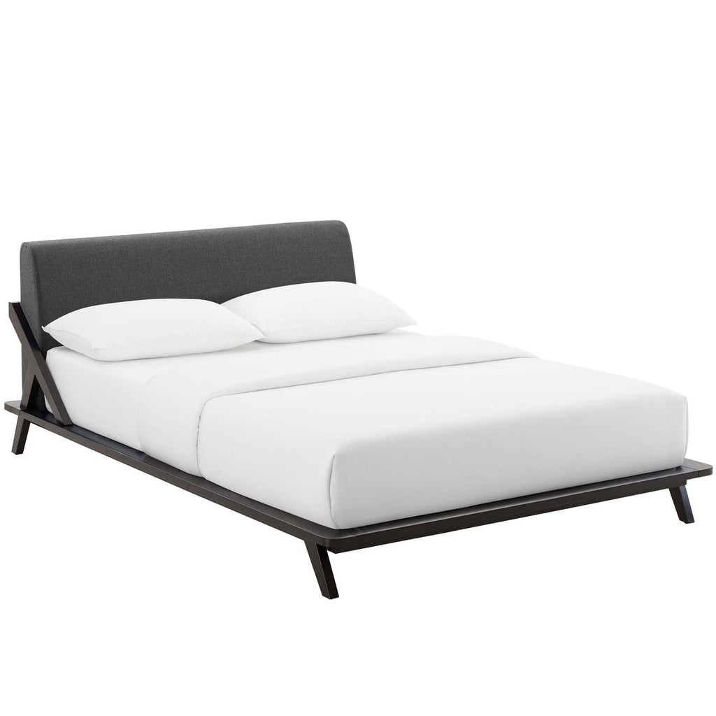 Luella Queen Upholstered Fabric Platform Bed in Cappuccino Gray