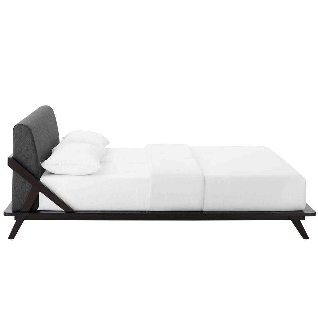 Luella Queen Upholstered Fabric Platform Bed in Cappuccino Gray