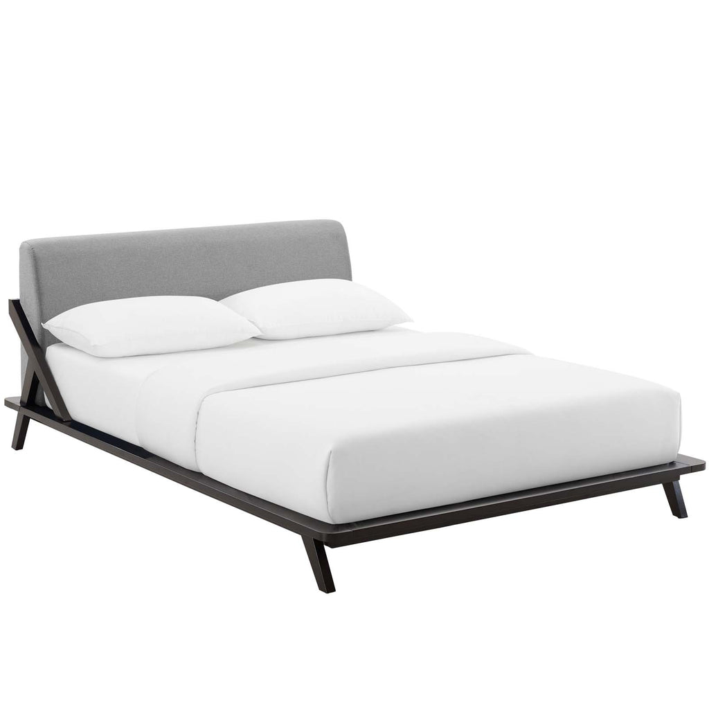 Luella Queen Upholstered Fabric Platform Bed in Cappuccino Light Gray