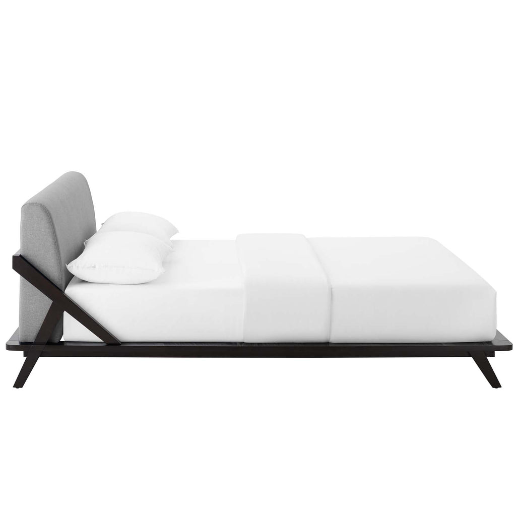 Luella Queen Upholstered Fabric Platform Bed in Cappuccino Light Gray