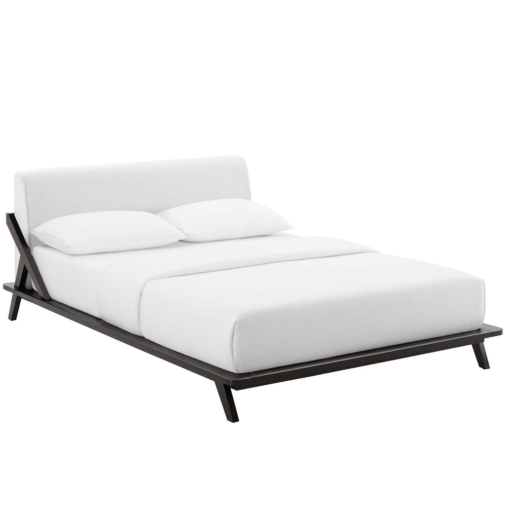 Luella Queen Upholstered Fabric Platform Bed in Cappuccino White