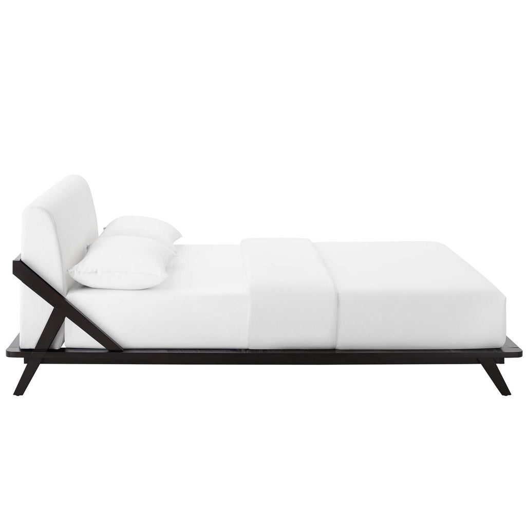 Luella Queen Upholstered Fabric Platform Bed in Cappuccino White