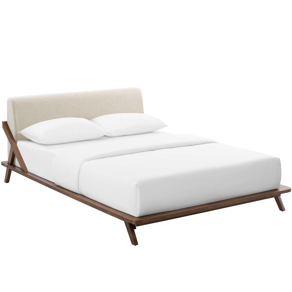 Luella Queen Upholstered Fabric Platform Bed in Walnut Beige