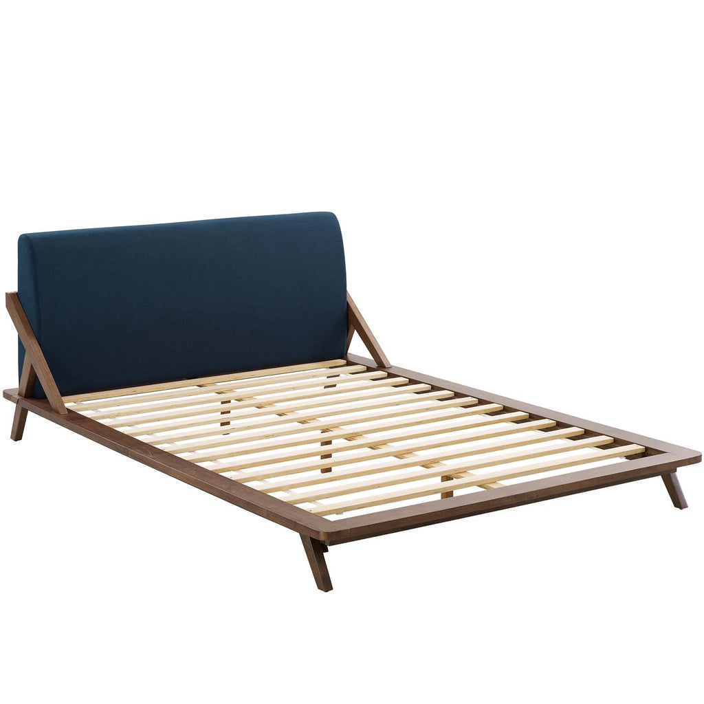 Luella Queen Upholstered Fabric Platform Bed in Walnut Blue