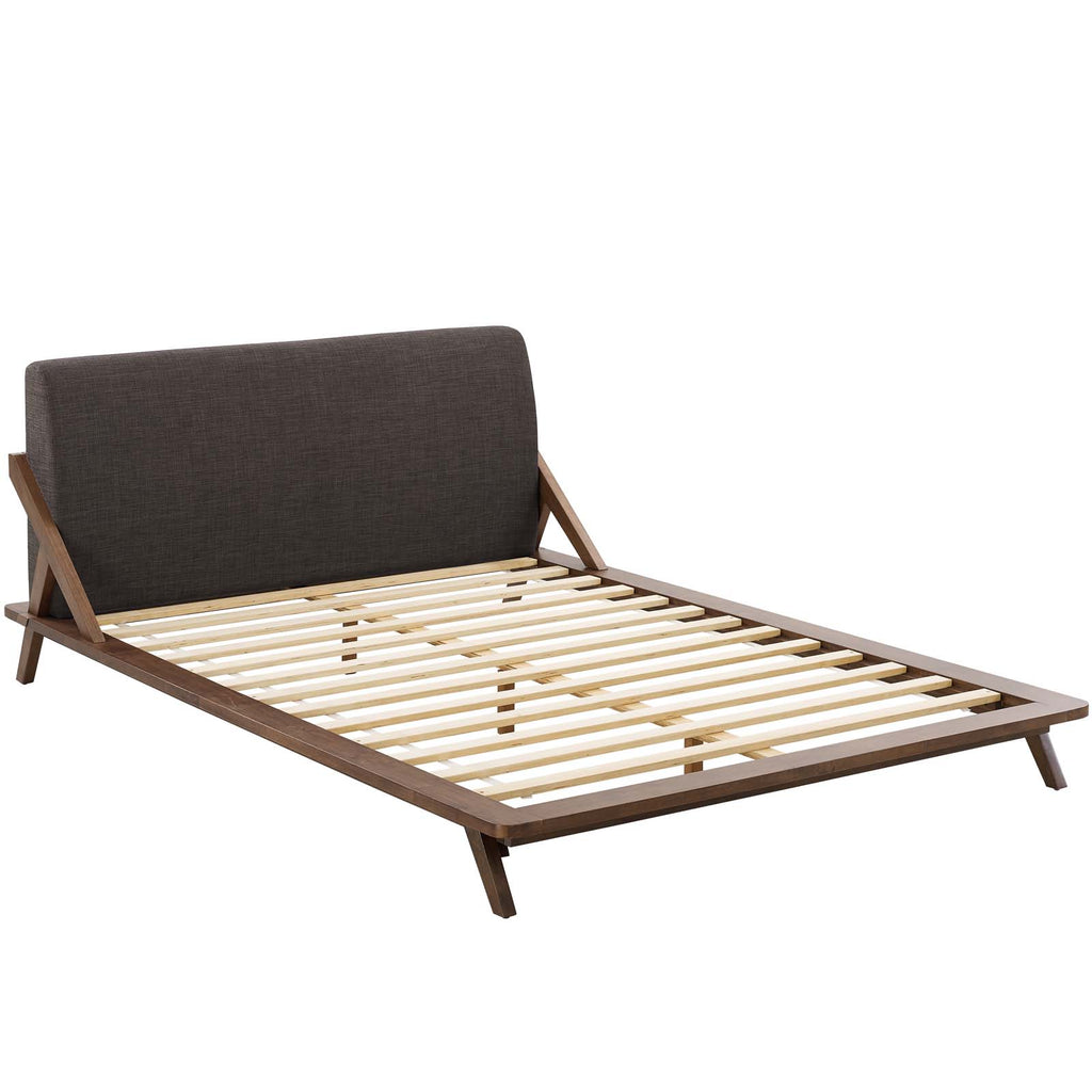 Luella Queen Upholstered Fabric Platform Bed in Walnut Brown