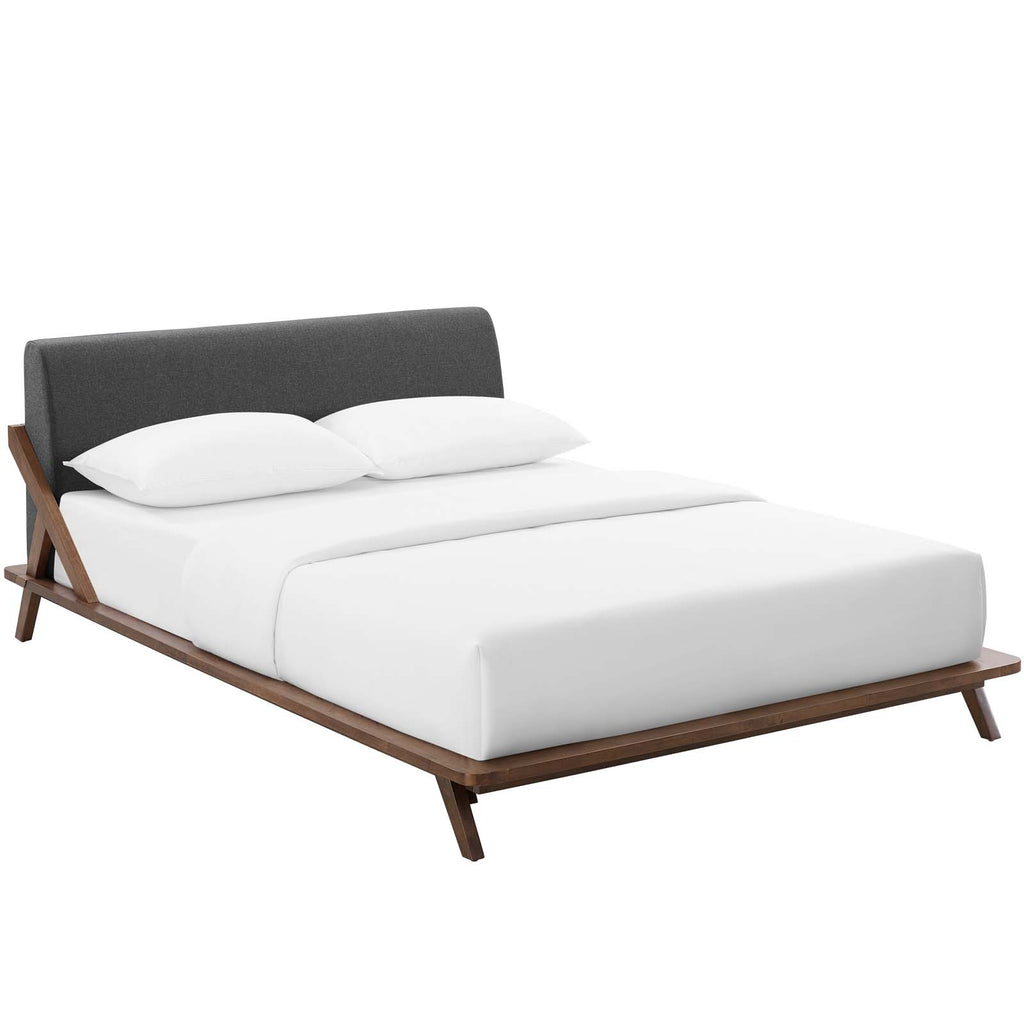 Luella Queen Upholstered Fabric Platform Bed in Walnut Gray