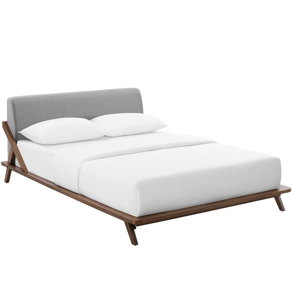 Luella Queen Upholstered Fabric Platform Bed in Walnut Light Gray