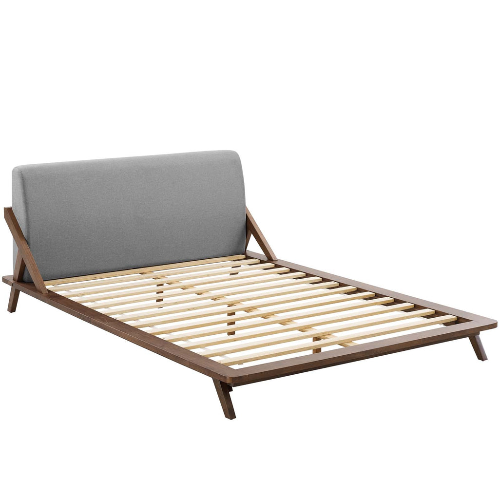 Luella Queen Upholstered Fabric Platform Bed in Walnut Light Gray