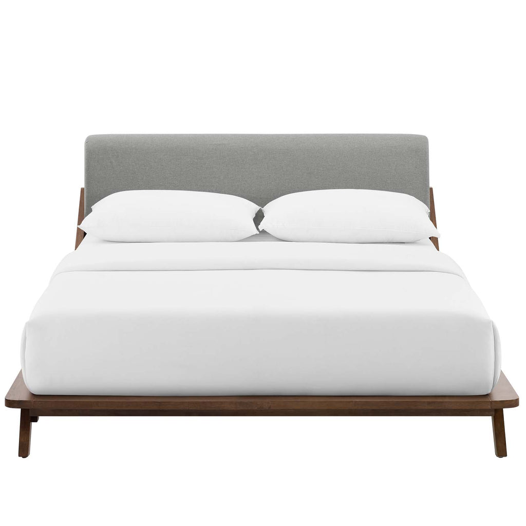 Luella Queen Upholstered Fabric Platform Bed in Walnut Light Gray