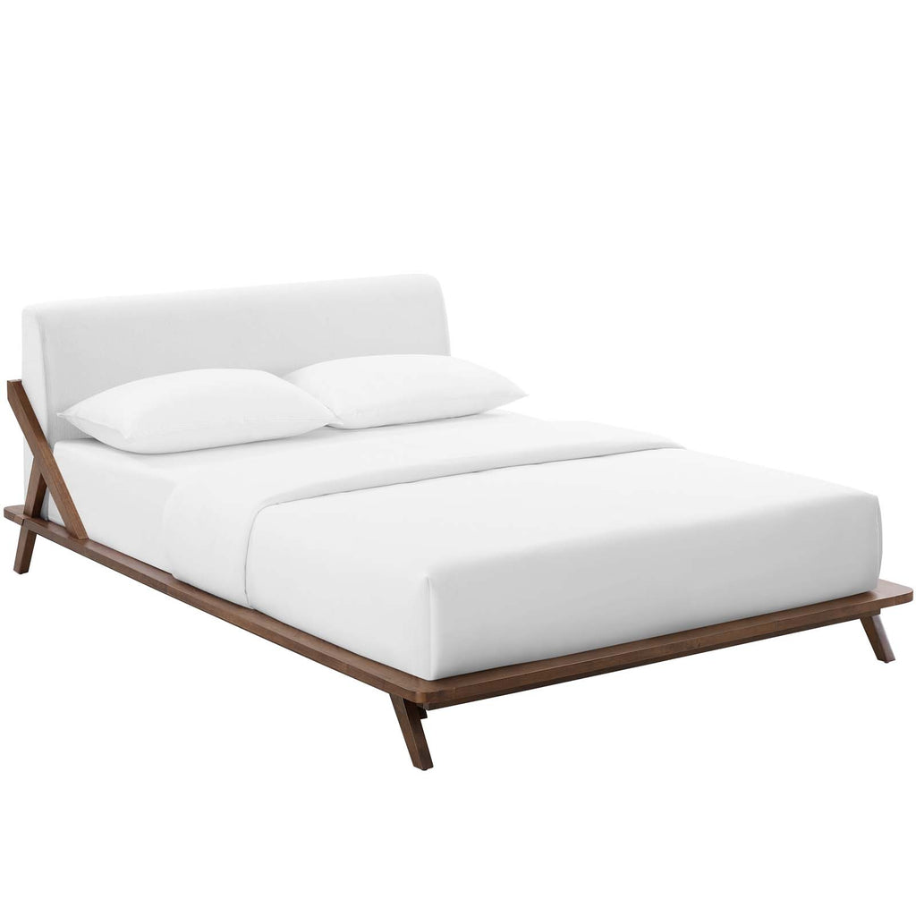 Luella Queen Upholstered Fabric Platform Bed in Walnut White