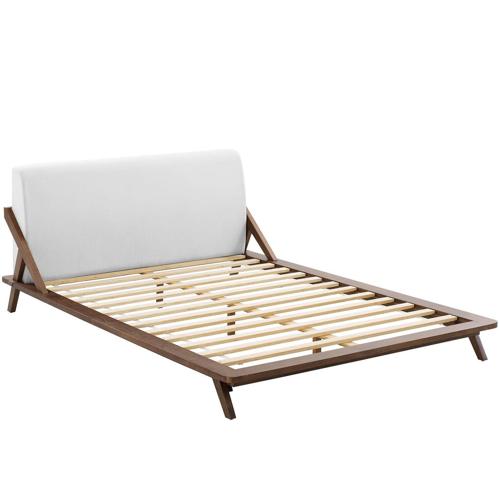 Luella Queen Upholstered Fabric Platform Bed in Walnut White