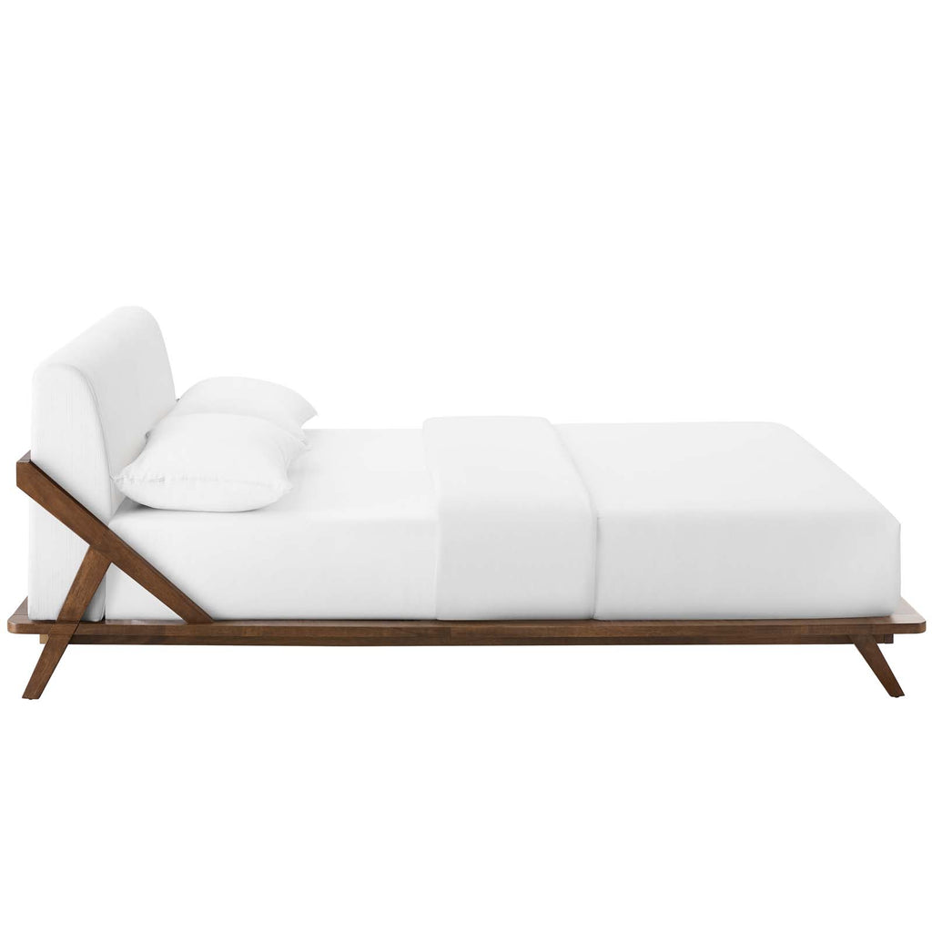 Luella Queen Upholstered Fabric Platform Bed in Walnut White