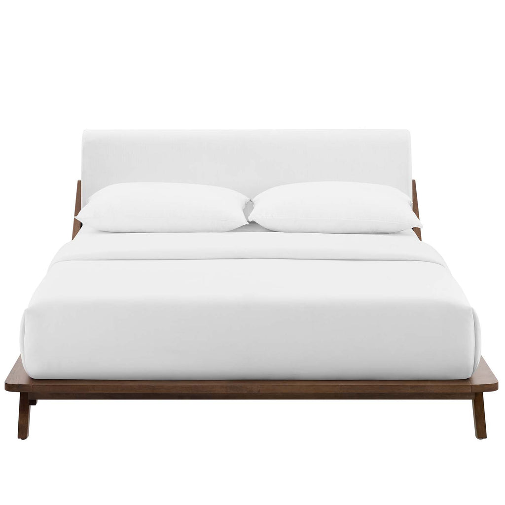 Luella Queen Upholstered Fabric Platform Bed in Walnut White