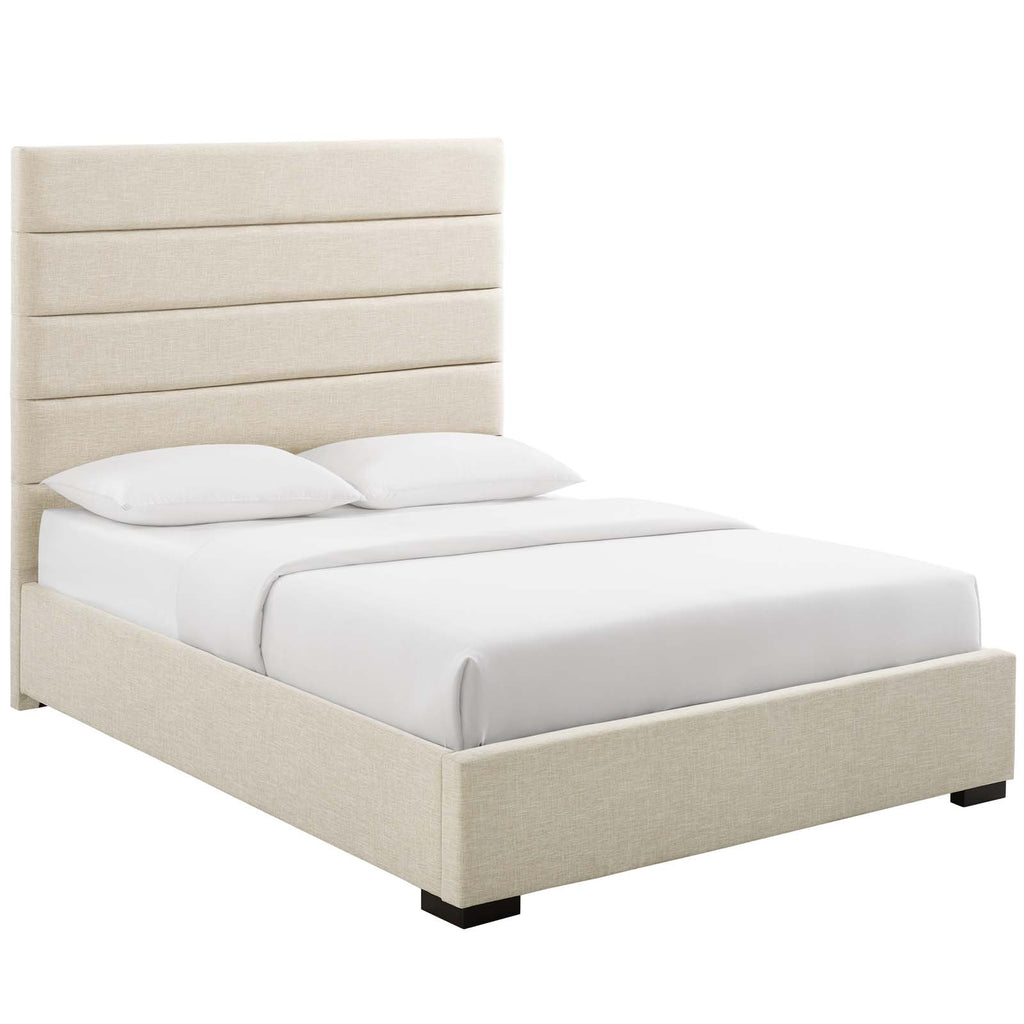 Genevieve Queen Upholstered Fabric Platform Bed in Beige